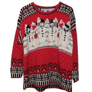 Vintage Hand Knit Snowman Sweater Nordic Red Winter Raphels Womens Large